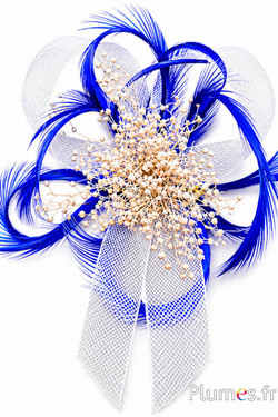 Dekoschleife mit Pistillen - 16 x 10 cm - creme-blau